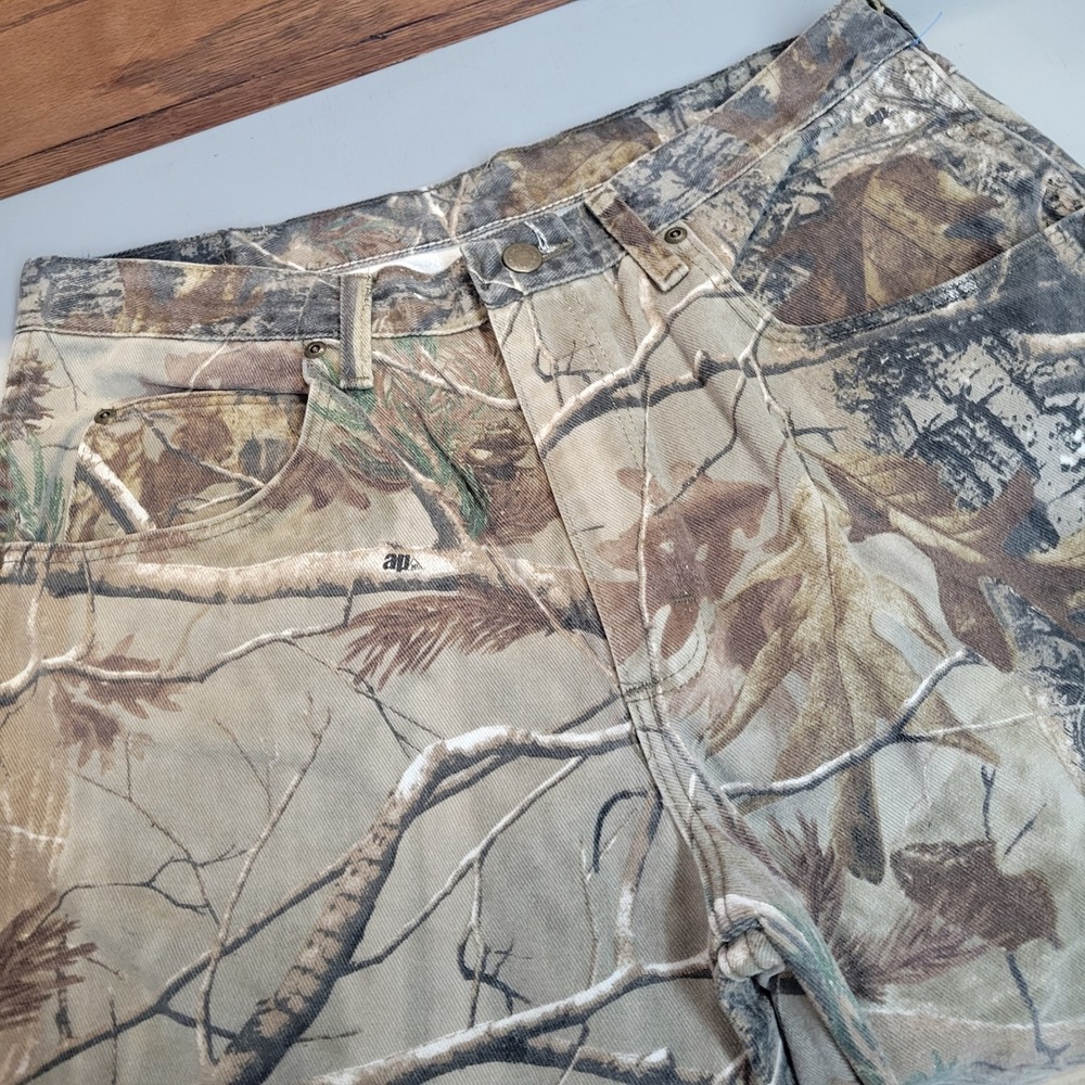 Vtg Wrangler Mens RealTree AP Camo Double Knee Denim Jeans 34x30 Straight Leg